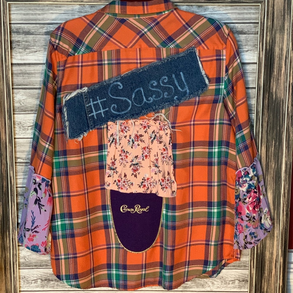 💰UpCycled Recycled Repurposed Crown Royal Grunge Flannel Hippie Gypsy Boho Ooak